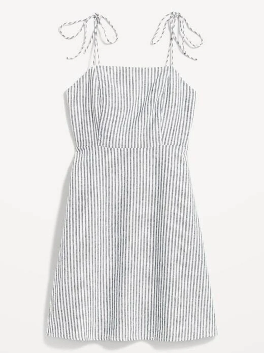 Old Navy Blue Striped Fit & Flare Tie-Strap Linen-Blend Mini Dress - Picture 3 of 4